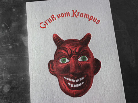Karte Krampus Krampuskarte Letterpress Buchdruck Wien Prägedruck hochwertig außergewöhnlich Grußkarte Gruß